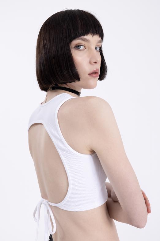 Bayan Beyaz Sırt Pencereli Crop Body - BSL