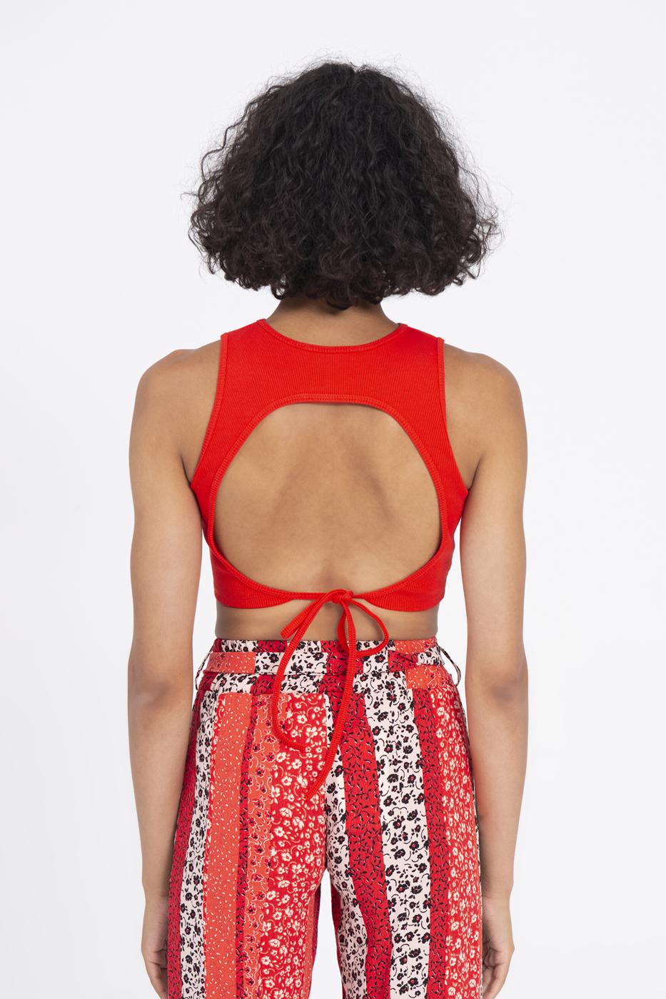 Bayan Kırmızı Sırt Pencereli Crop Body