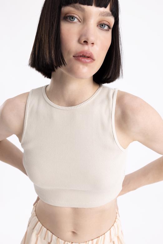 Bayan Bej Sırt Pencereli Crop Body - BSL