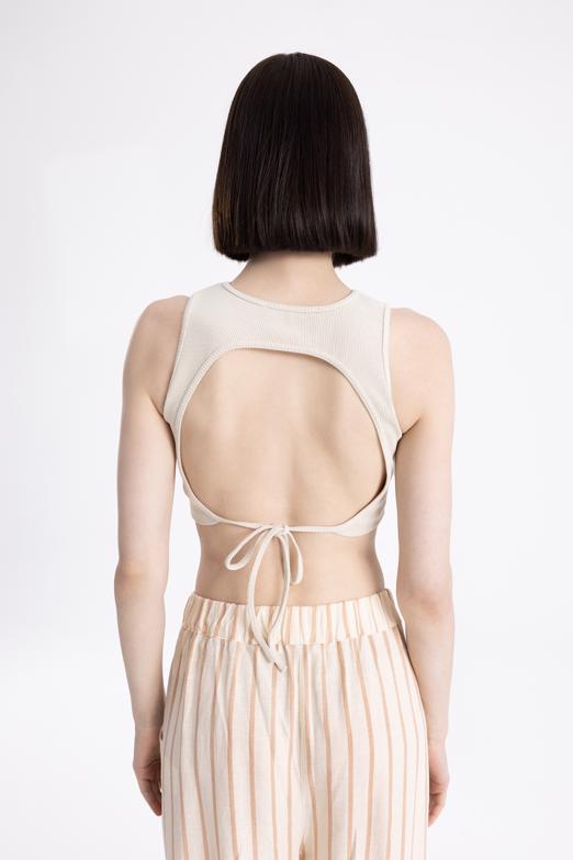 Bayan Bej Sırt Pencereli Crop Body - BSL