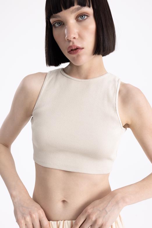 Bayan Bej Sırt Pencereli Crop Body - BSL