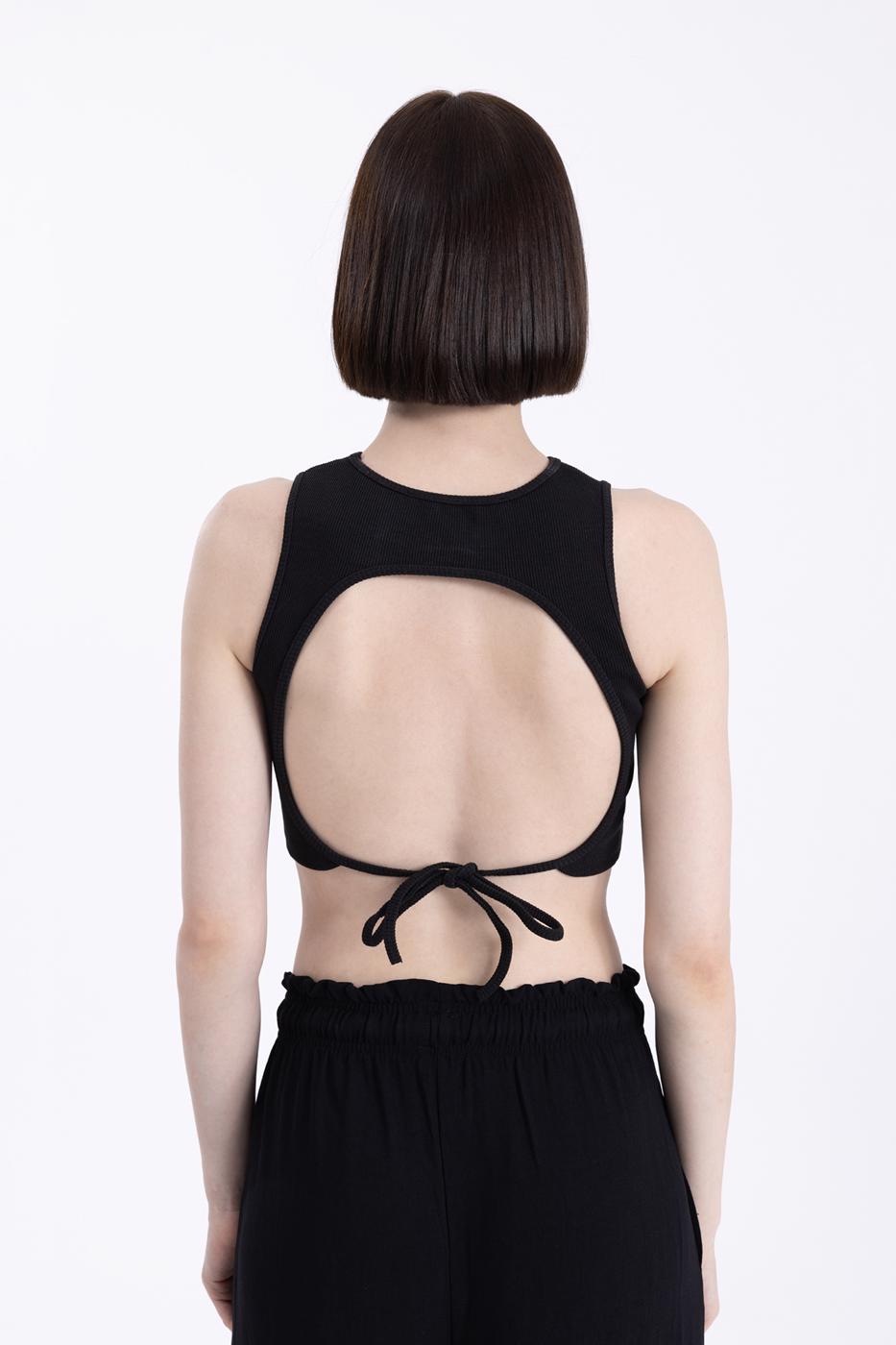 Bayan Siyah Sırt Pencereli Crop Body