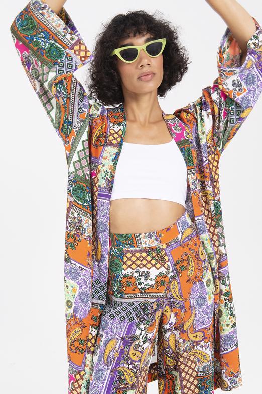 Bayan Multı Desenli Midi Boy Kimono - BSL