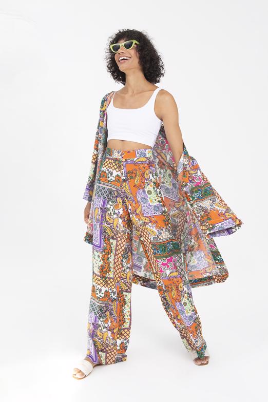 Bayan Multı Desenli Midi Boy Kimono - BSL