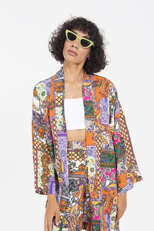 Bayan Multı Desenli Midi Boy Kimono - BSL