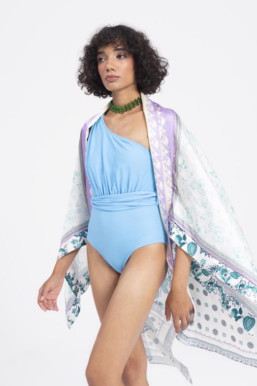 Bayan Ekru Mendil Kenarlı Kimono - BSL