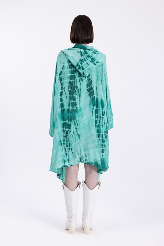 Bayan Yeşil Kapişonlu Midi Boy Kimono - BSL