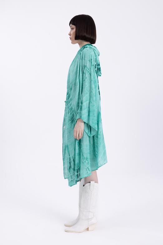 Bayan Yeşil Kapişonlu Midi Boy Kimono - BSL