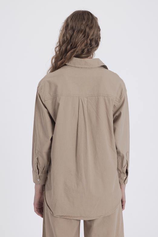 Bayan Bej Uzun Kollu Keten Gömlek - BSL