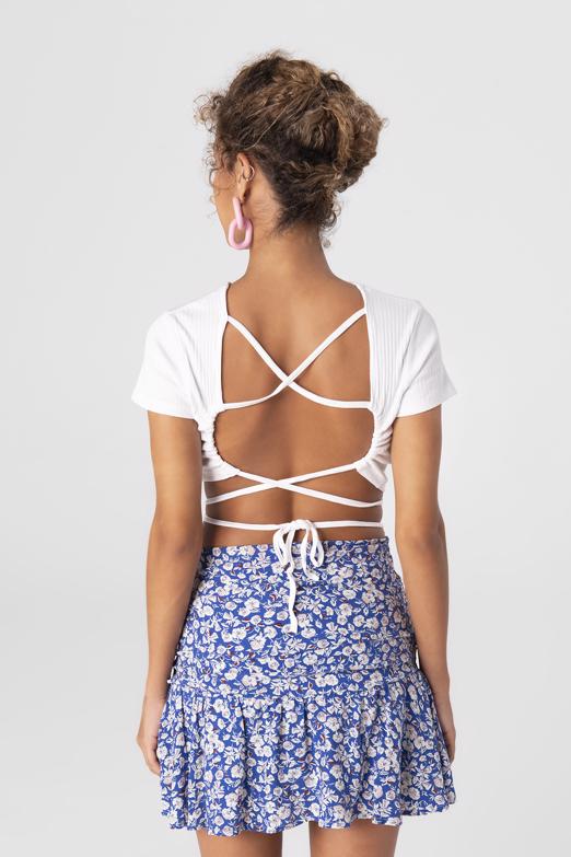 Bayan Beyaz Sırt Çapraz Bağlamalı Crop Body - BSL