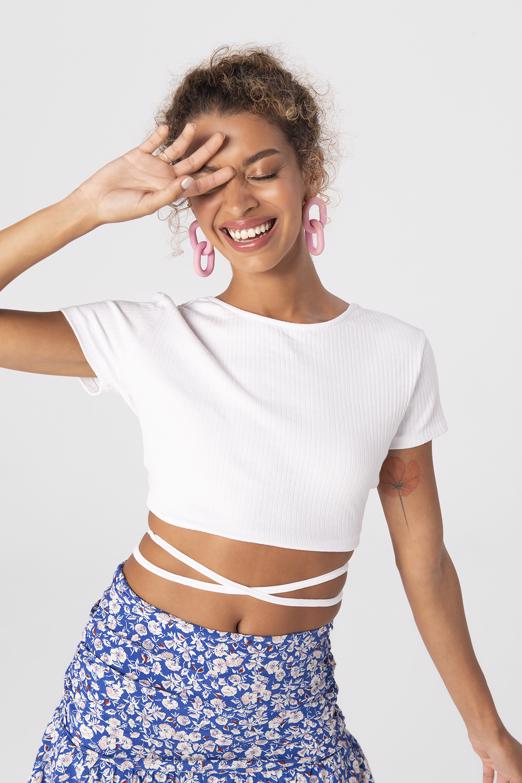 Bayan Beyaz Sırt Çapraz Bağlamalı Crop Body - BSL