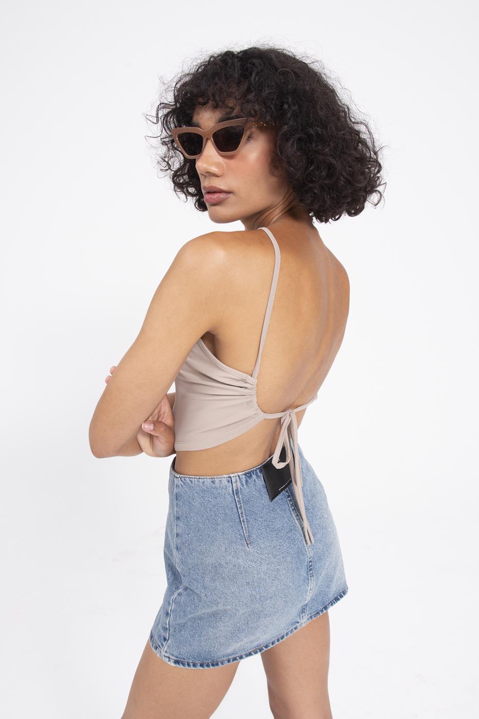 Bayan Bej Sırt Bağlamalı Body