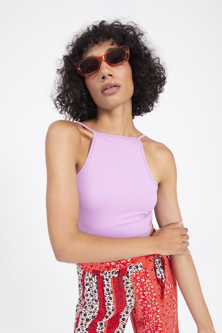 Bayan Lila Sırt Bağlamalı Body