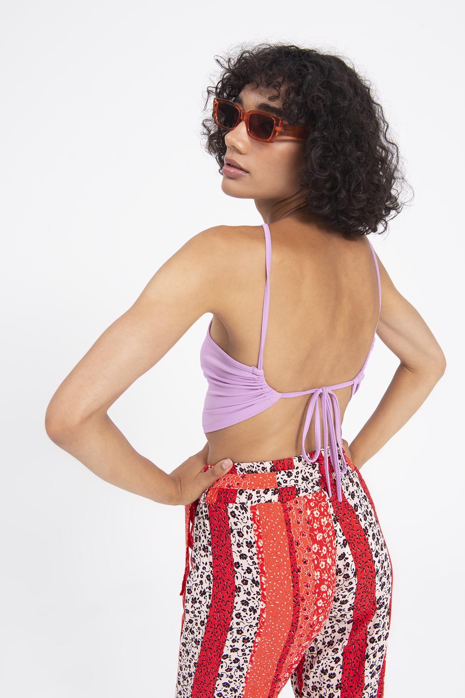 Bayan Lila Sırt Bağlamalı Body