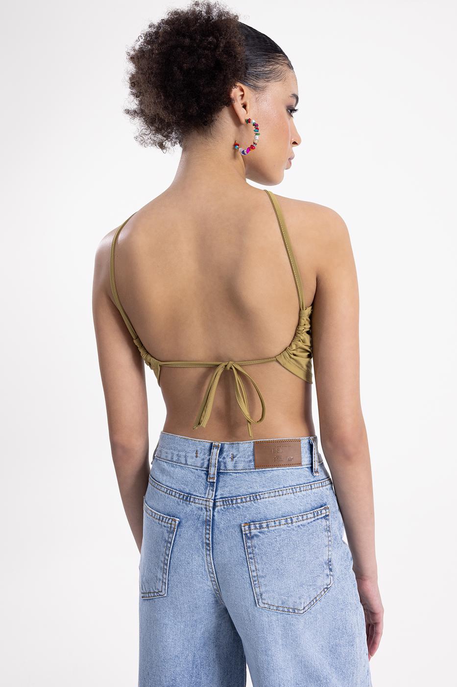 Bayan Yeşil Sırt Bağlamalı Body