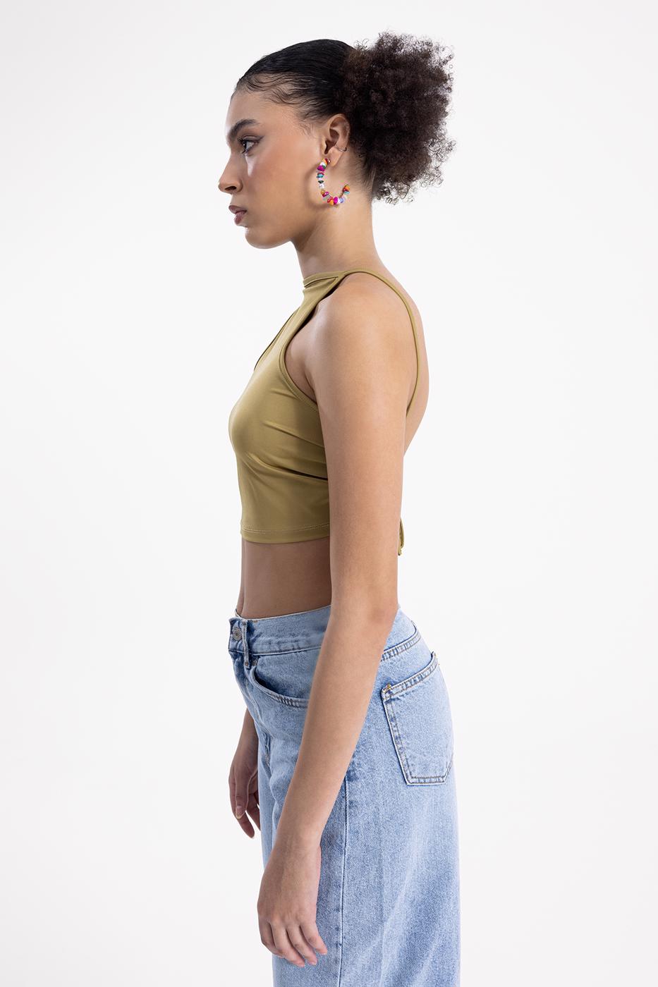 Bayan Yeşil Sırt Bağlamalı Body