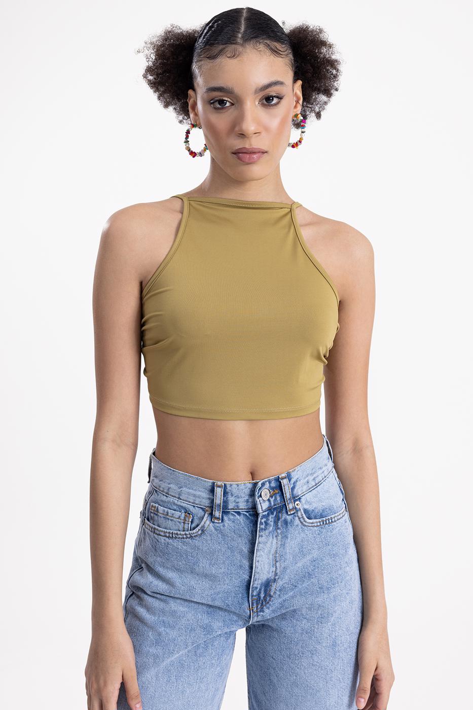 Bayan Yeşil Sırt Bağlamalı Body