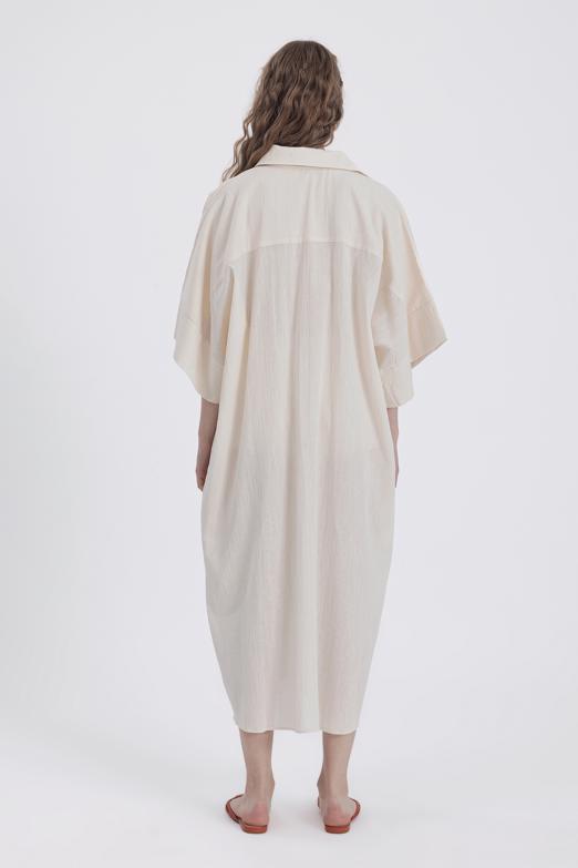 Bayan Bej Oversıze Midi Boy Gömlek Elbise - BSL