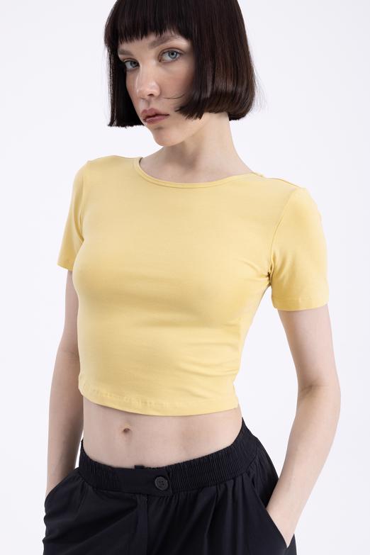 Bayan Sarı Kısa Kollu Body - BSL