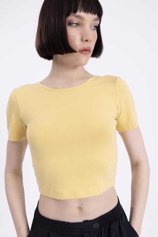 Bayan Sarı Kısa Kollu Body - BSL
