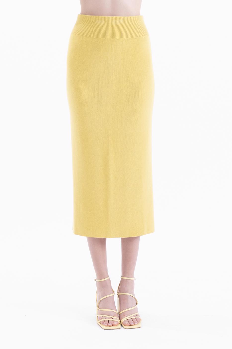 Bayan Yeşil Tek Yırtmaçlı Midi Triko Kalem Etek