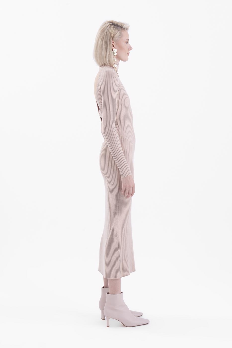 Bayan Taş Sırt Detaylı Midi Triko Elbise