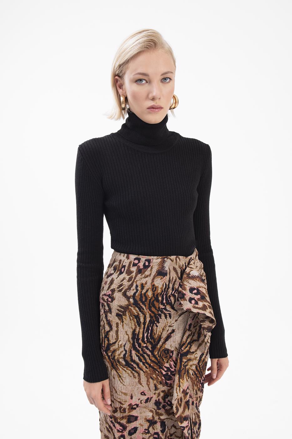 Bayan Siyah Balıkçı Triko Body