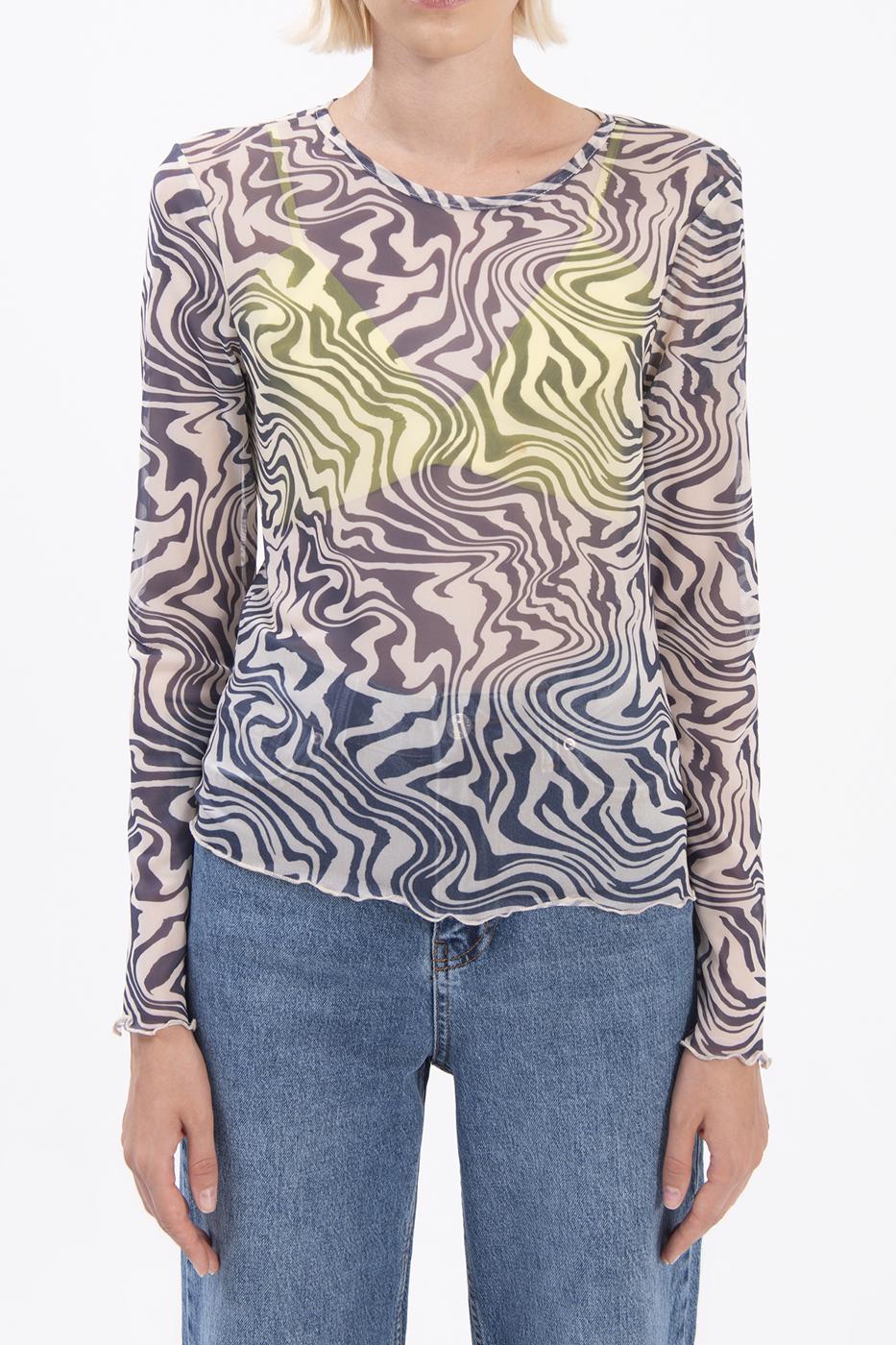 Bayan Lacivert Uzun Kollu Tül Body