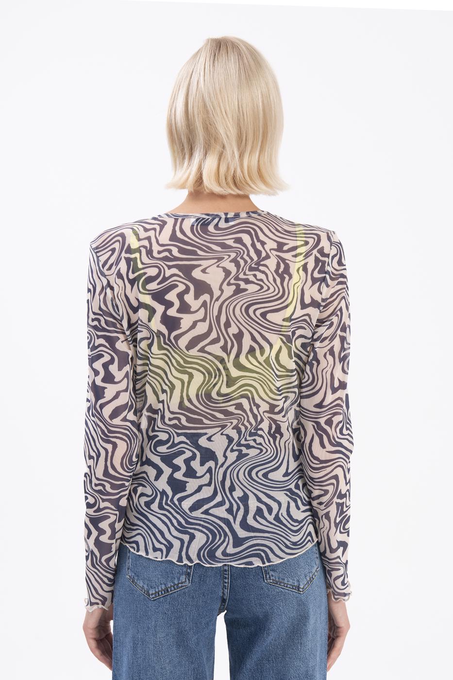 Bayan Lacivert Uzun Kollu Tül Body