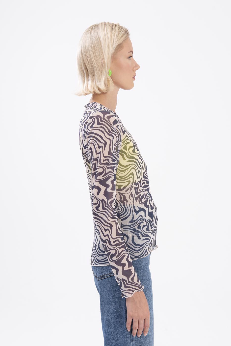 Bayan Lacivert Uzun Kollu Tül Body