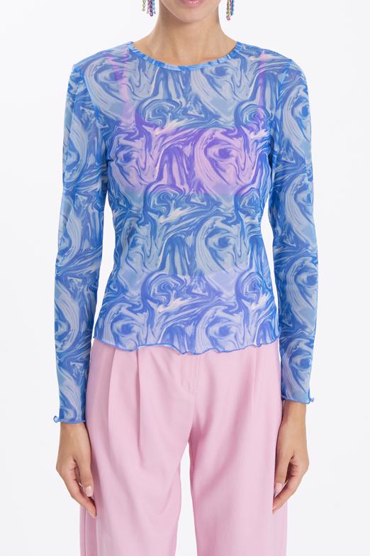 Bayan Mavi Uzun Kollu Tül Body - BSL