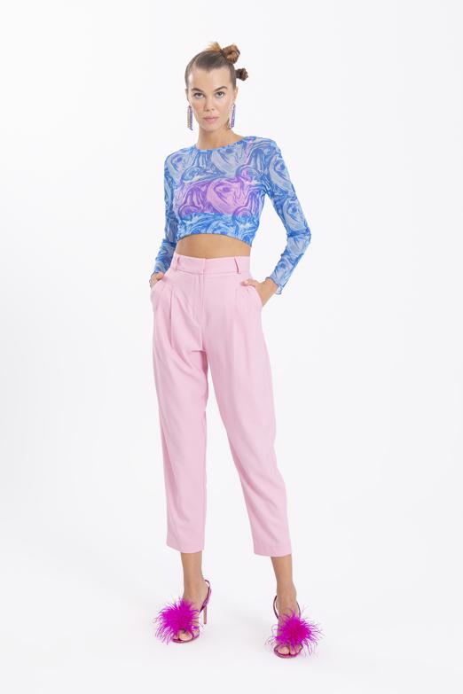 Bayan Mavi Uzun Kollu Tül Body - BSL