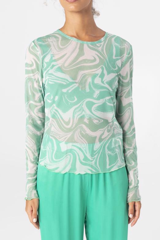 Bayan Yeşil Uzun Kollu Tül Body - BSL