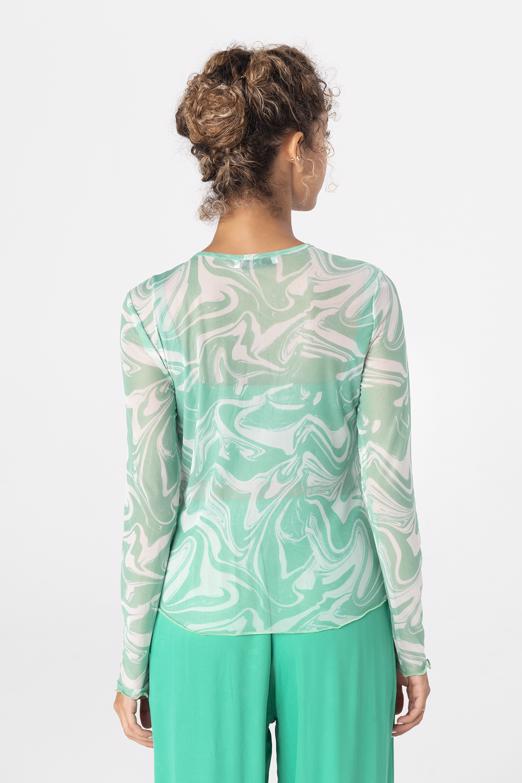 Bayan Yeşil Uzun Kollu Tül Body - BSL