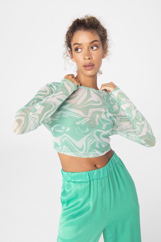 Bayan Yeşil Uzun Kollu Tül Body - BSL