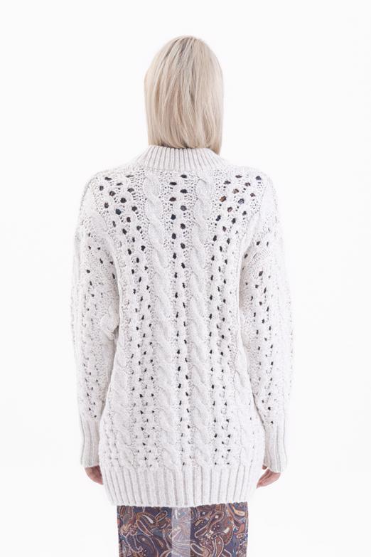 Bayan Krem Saç Örgülü Triko Kazak - BSL