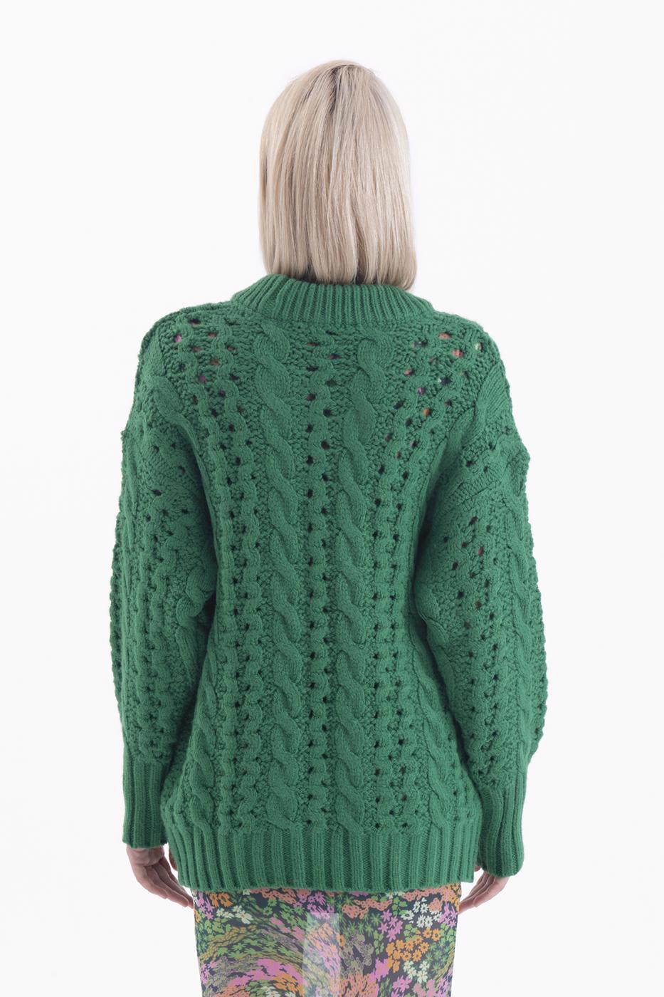 Bayan Yeşil Saç Örgülü Triko Kazak