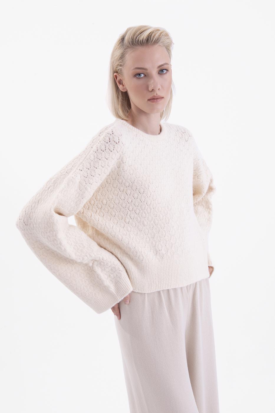 Bayan Ekru Örgü Triko Kazak
