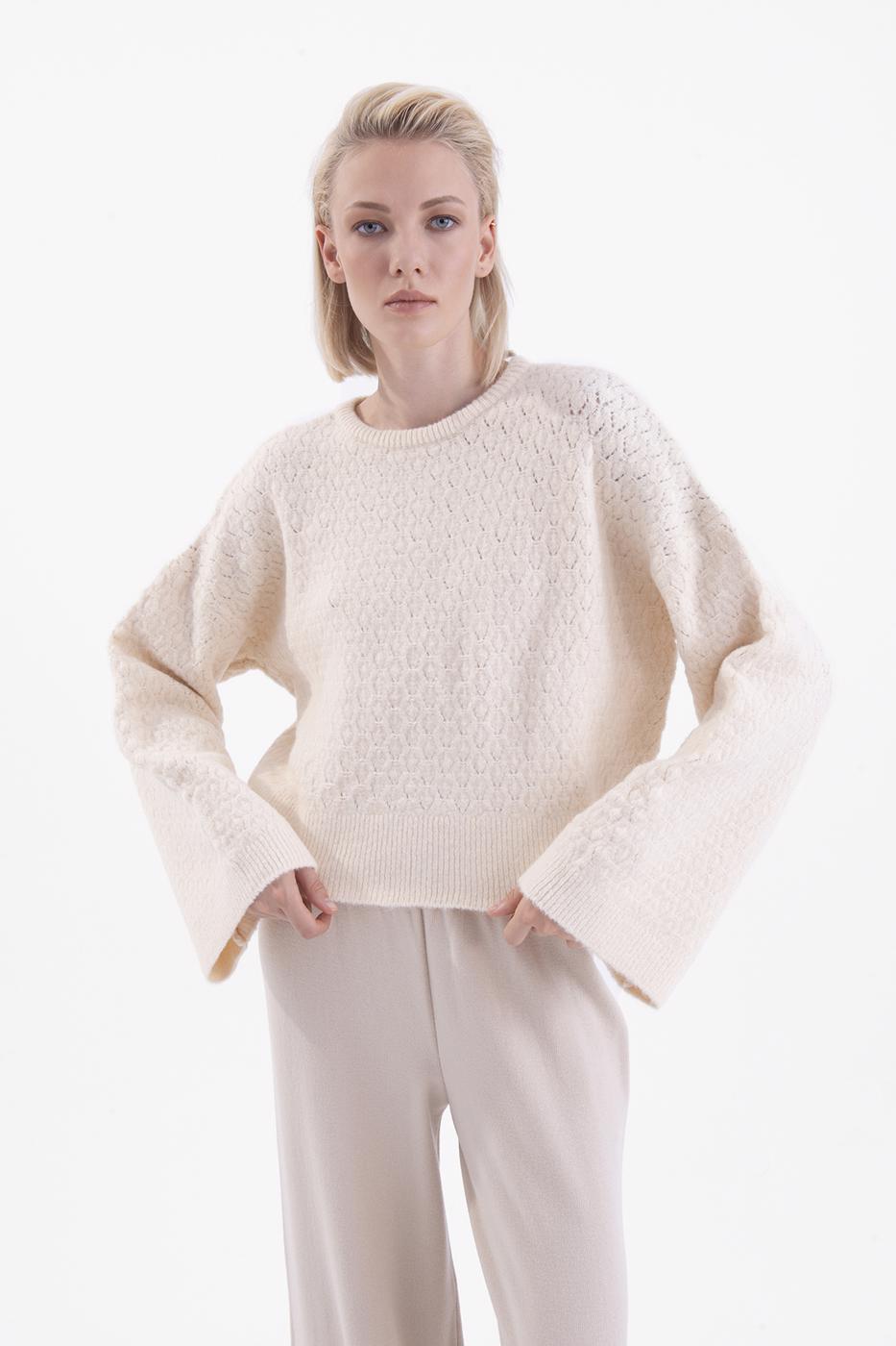 Bayan Ekru Örgü Triko Kazak