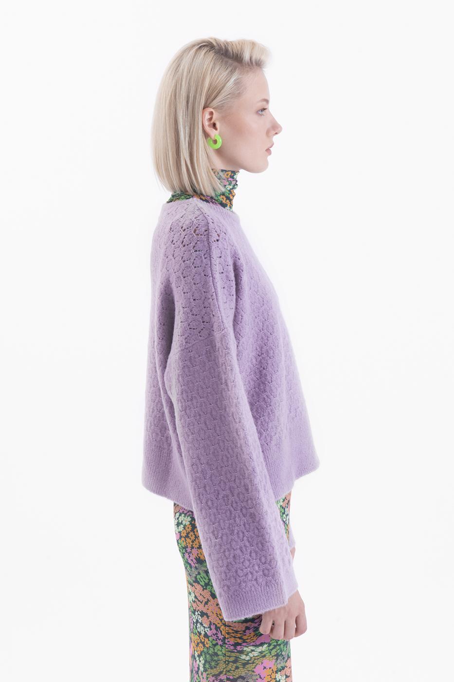 Bayan Lila Örgü Triko Kazak