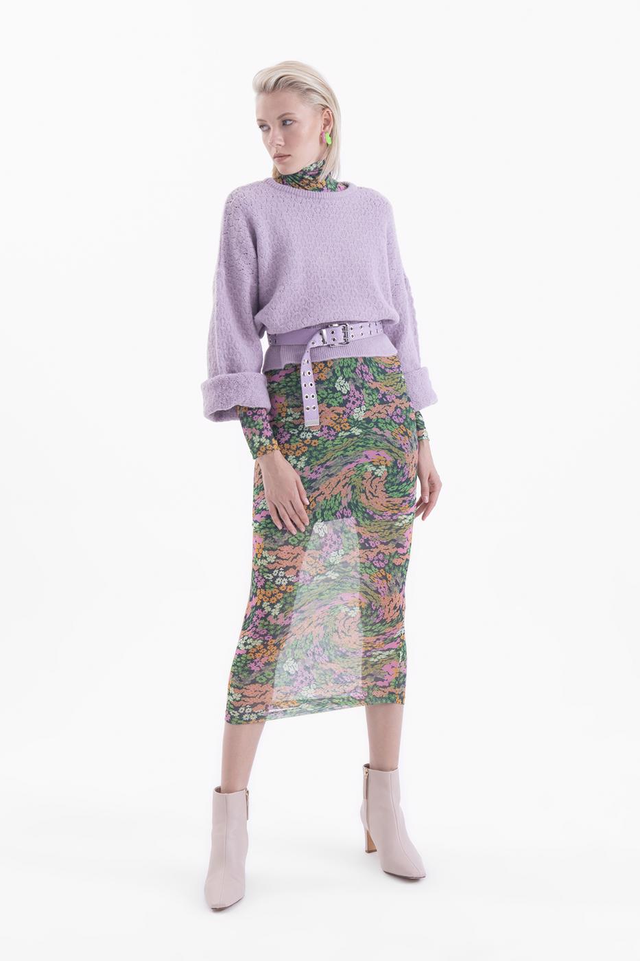 Bayan Lila Örgü Triko Kazak