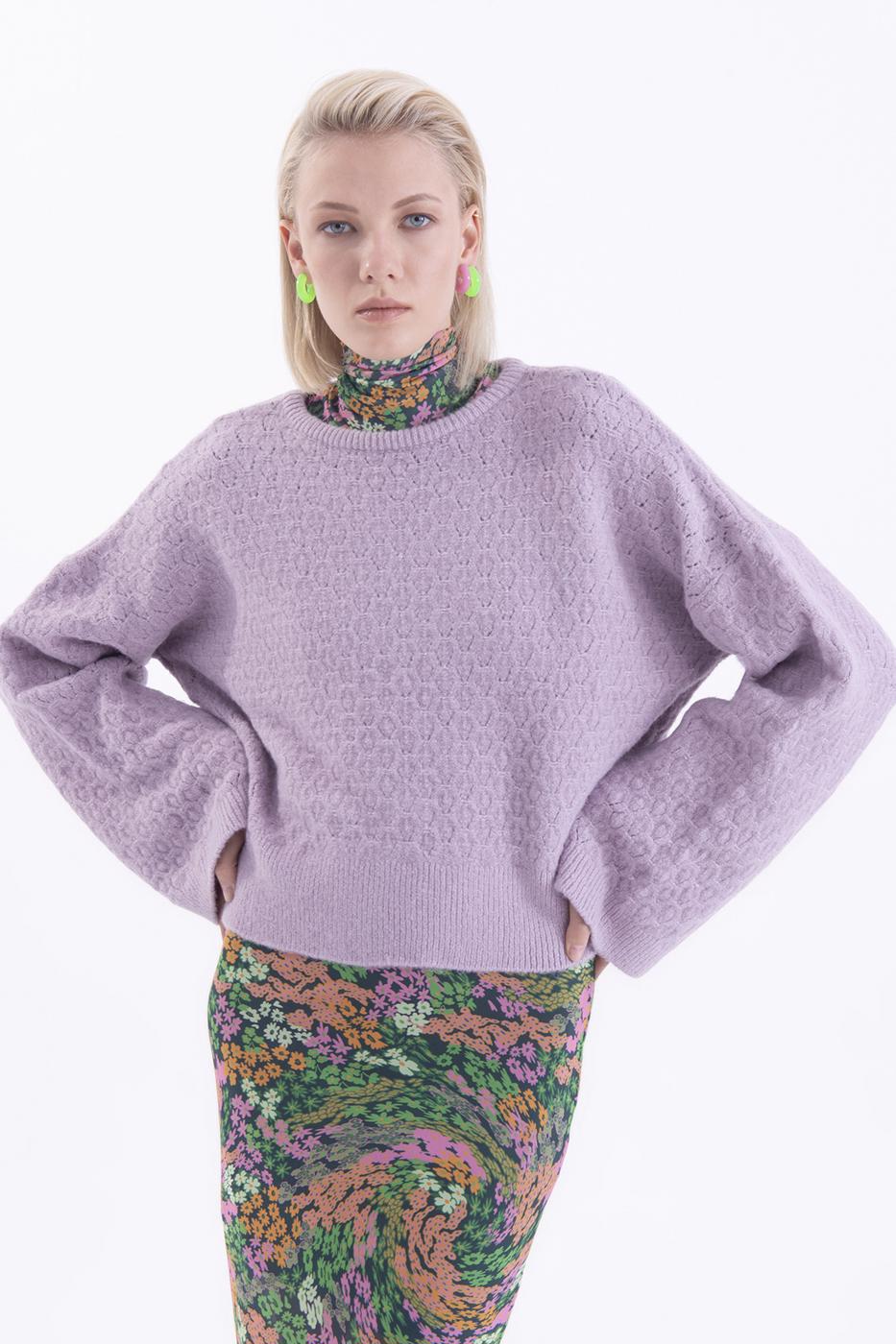 Bayan Lila Örgü Triko Kazak