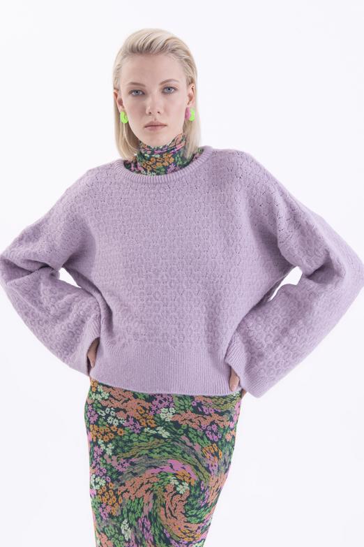 Bayan Lila Örgü Triko Kazak - BSL