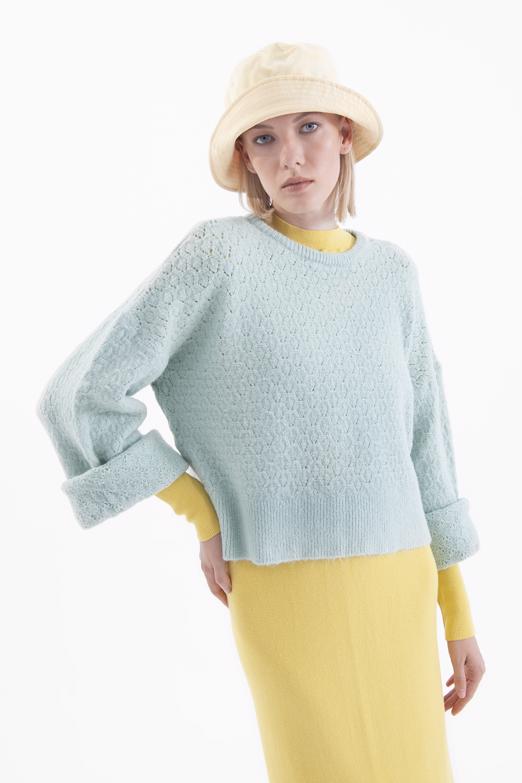 Bayan Yeşil Örgü Triko Kazak - BSL