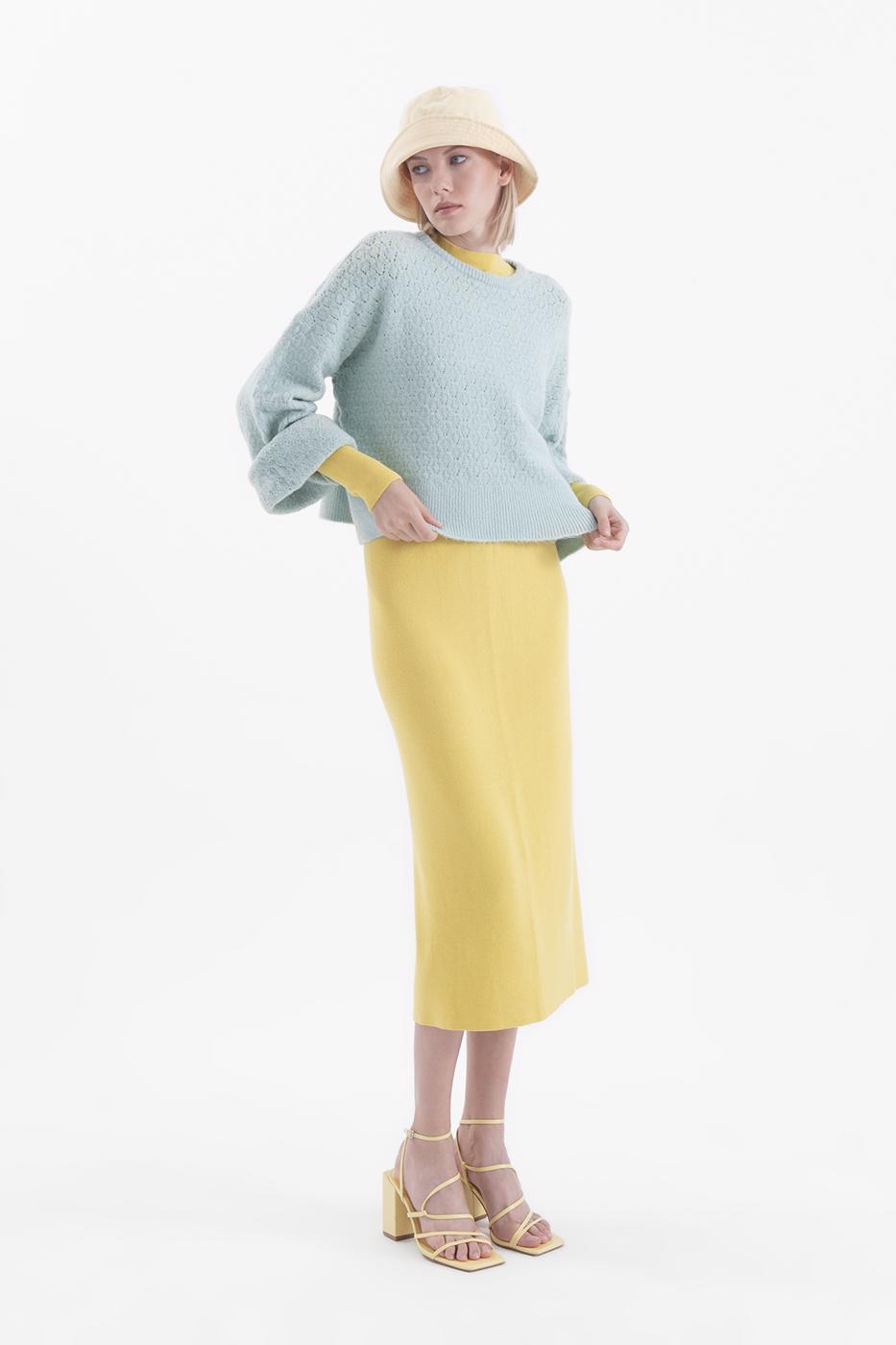 Bayan Yeşil Örgü Triko Kazak