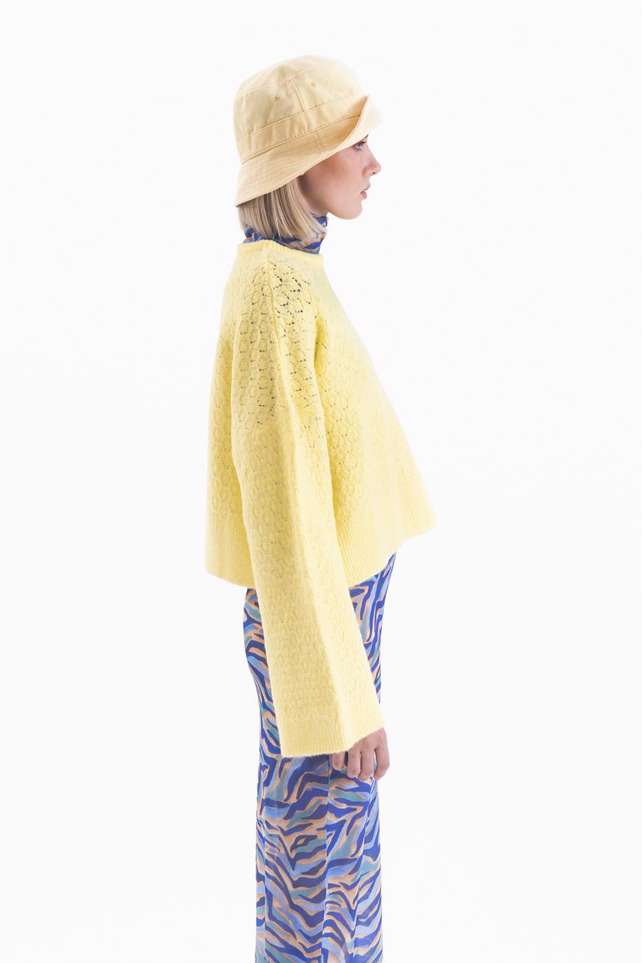 Bayan Sarı Örgü Triko Kazak