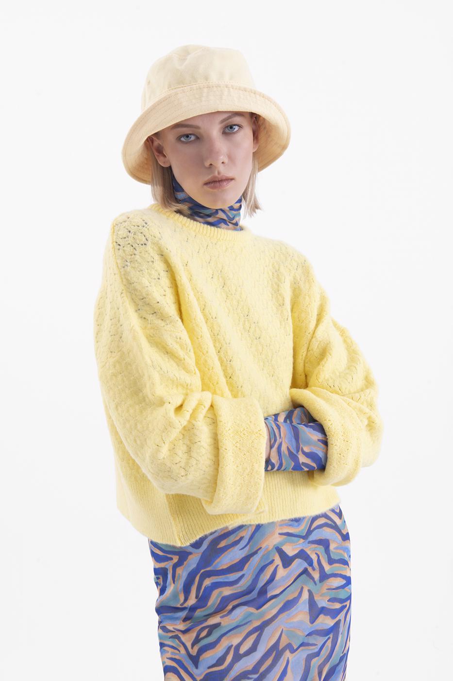 Bayan Sarı Örgü Triko Kazak