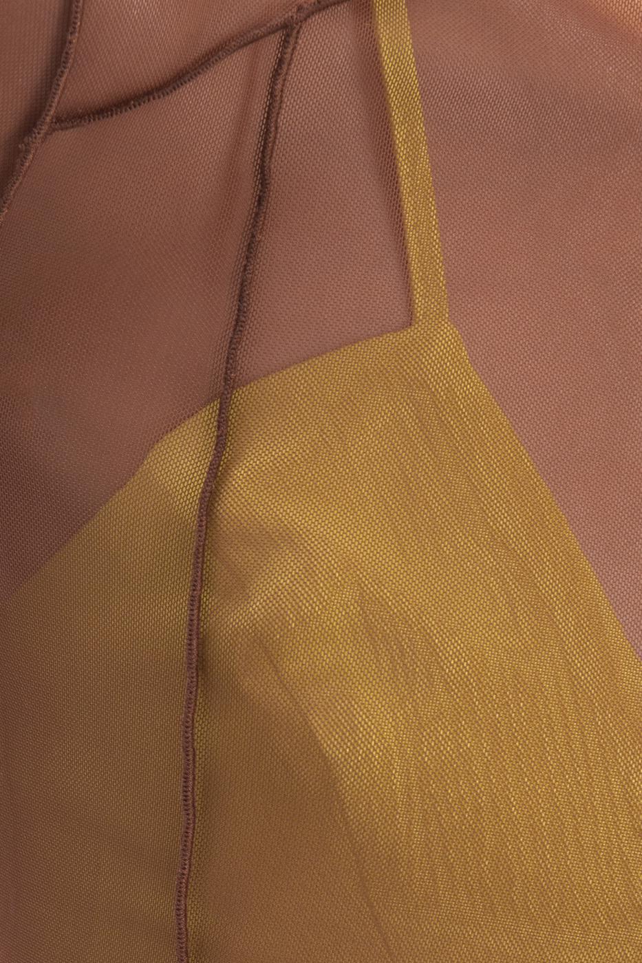 Bayan Kahverengi Uzun Kollu Tül Body