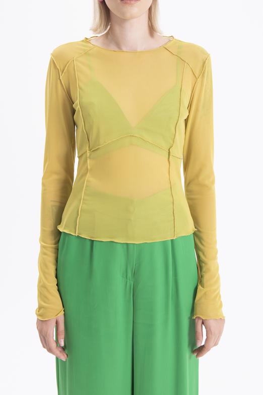 Bayan Sarı Uzun Kollu Tül Body - BSL