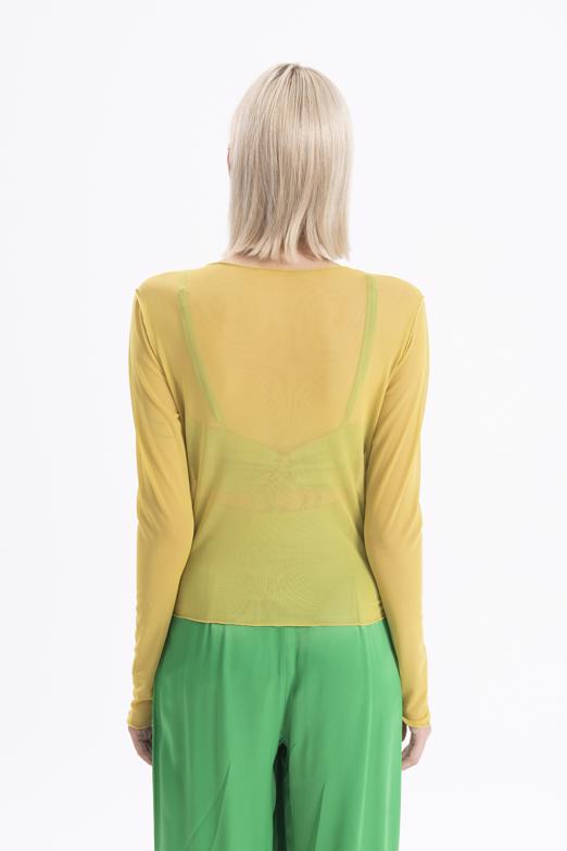 Bayan Sarı Uzun Kollu Tül Body - BSL